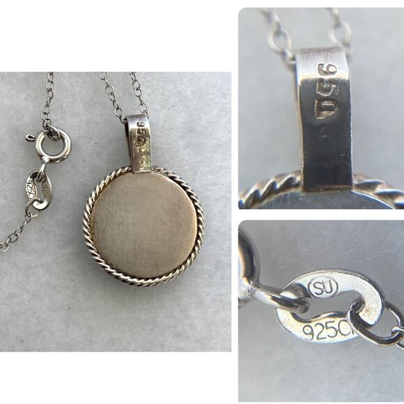 950 Silver Dainty Round Lapis Lazuli Pendant Cabochon Necklace 18" Cable Chain - Picture 9 of 16